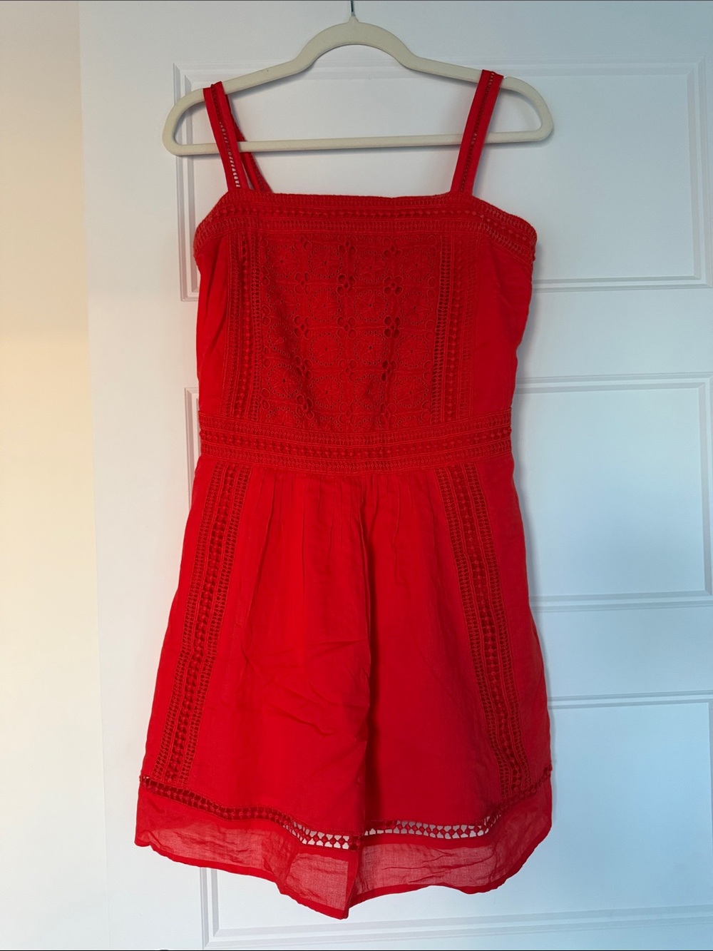 Bright Red Crochet-Trim Summer Dress